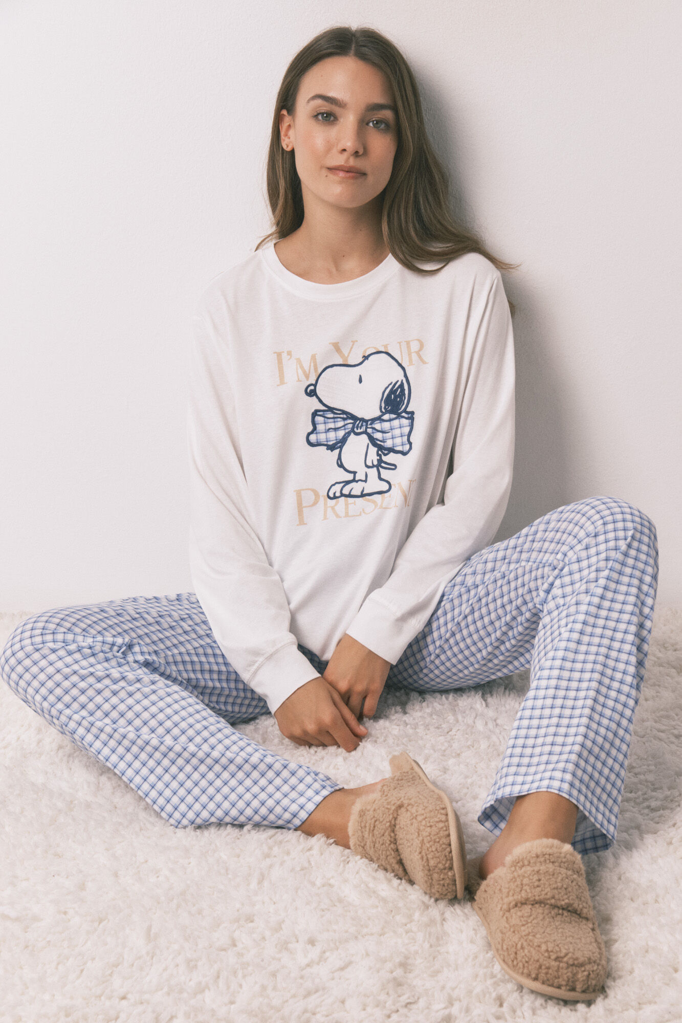 Women'secret Long cotton Snoopy Vichy pyjamas