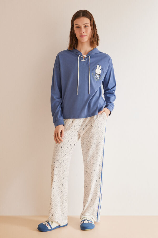 Womensecret Miffy-mintás, kapucnis pizsama, 100% pamutból kék