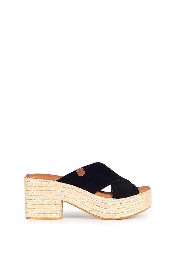 Womensecret Nilo split leather heeled wedge sandal Crna