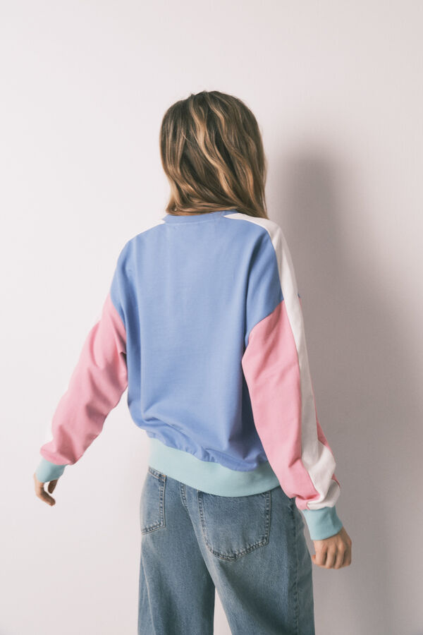 HI&BYE Cotton fleece color block sweatshirt blue
