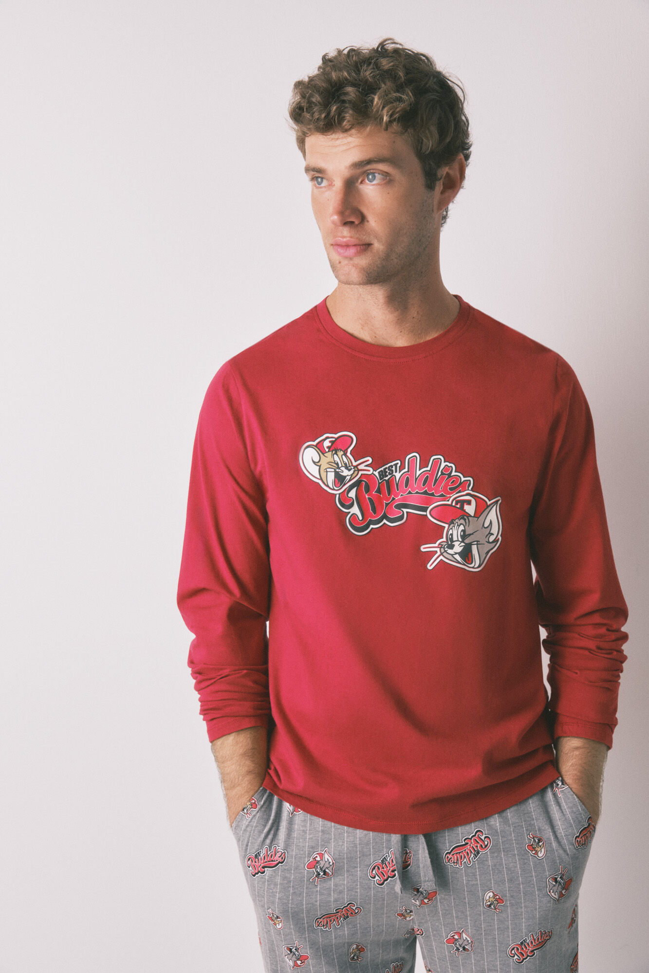 Women'secret Pyjama long rouge Buddies 100 % coton