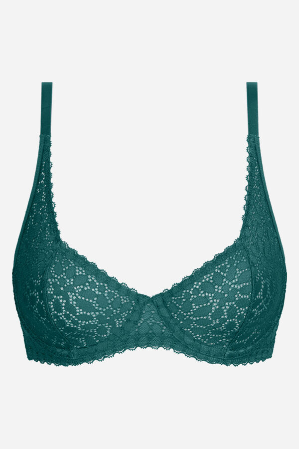 DIM Floral lace underwired bra green