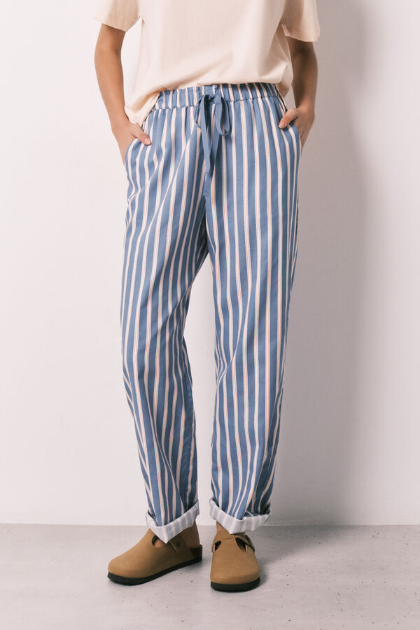 Women'secret Striped viscose long trousers blue