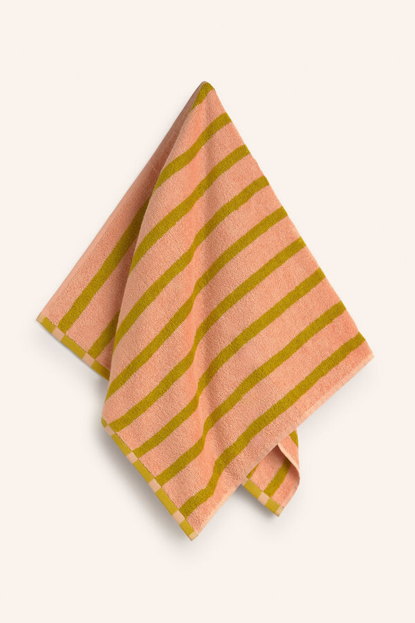 Calma House Toalla de baño de algodón de rizo a rayas rosas Saturno rosa