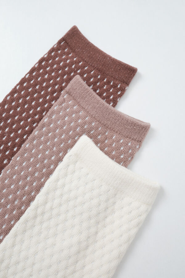 Women'secret Brown diamond texture 3-pack long socks nude