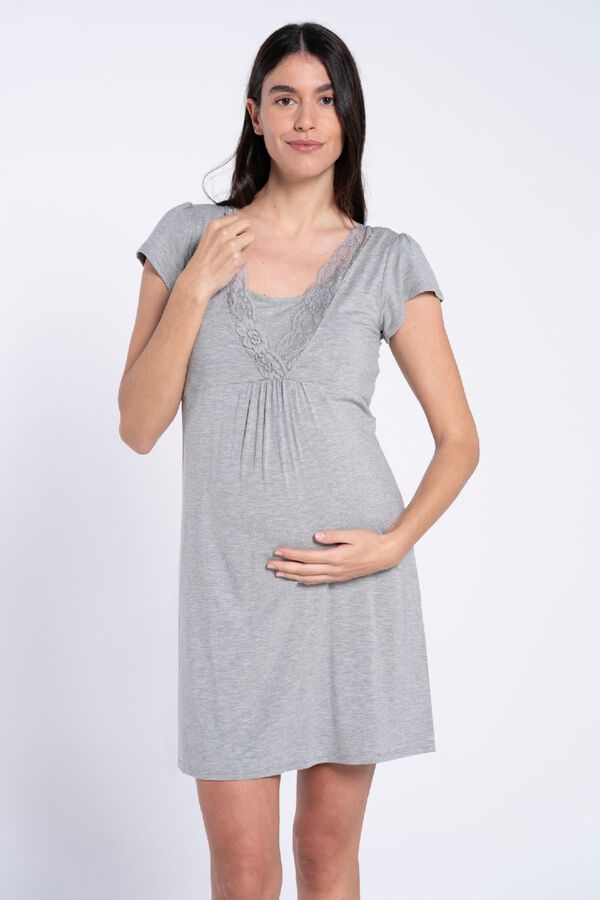 Ohma! Short-sleeved nursing nightgown grey