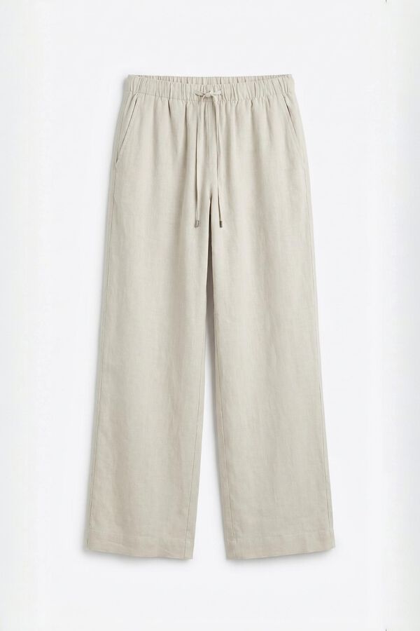 Women'secret Pantal&oacute;n largo lino blanca nude