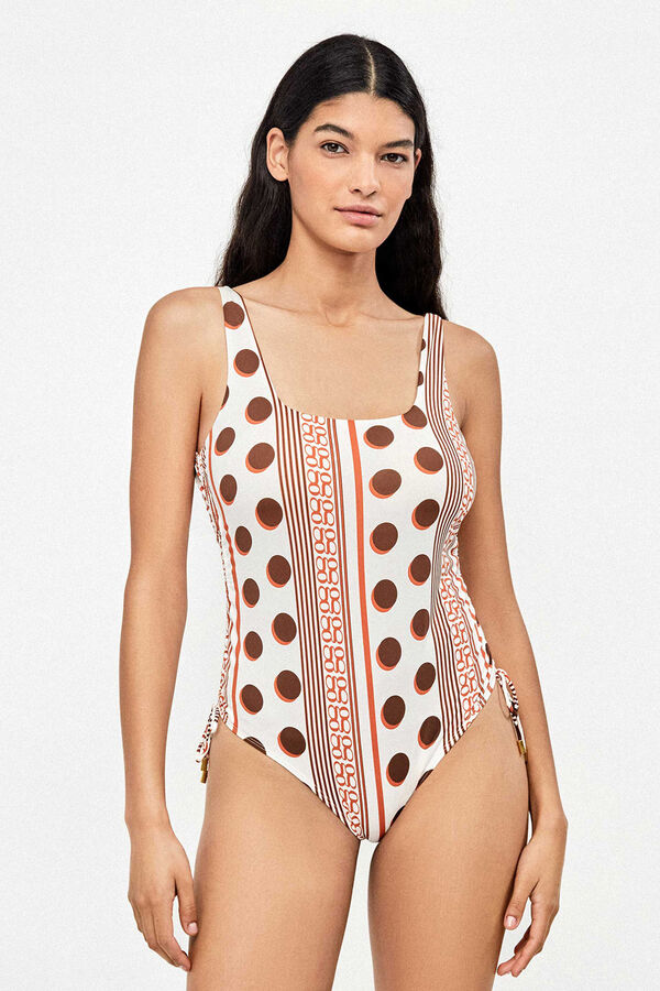 Gisela Square neckline geometric print swimwear white