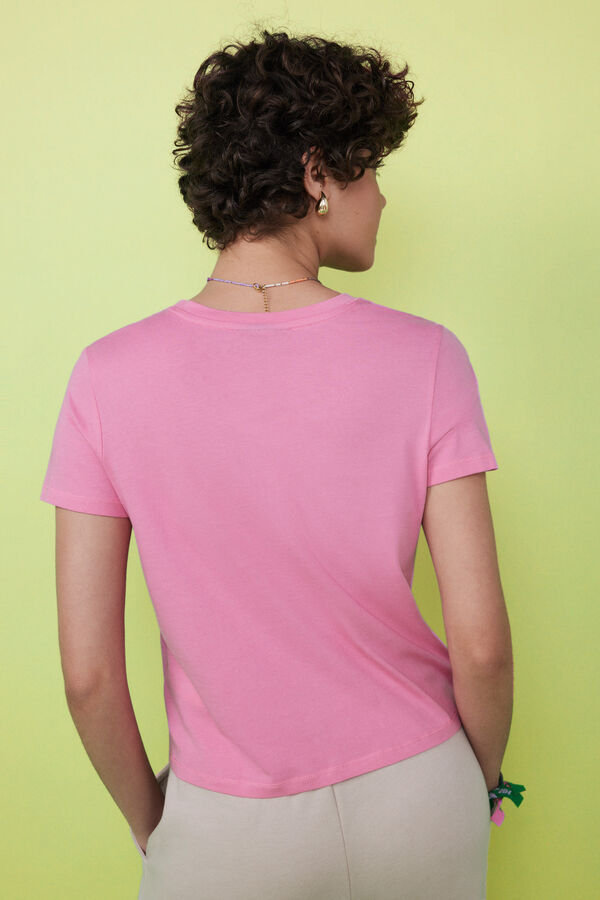 Womensecret Logómintás fuksziarózsaszín póló, 100% pamutból rózsaszín