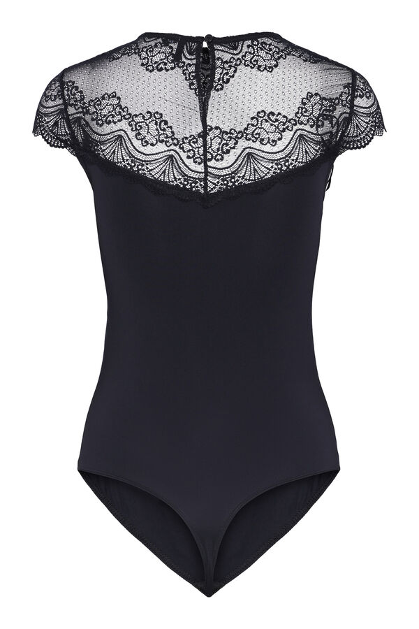 Womensecret Bodysuit with low neckline and short sleeves. noir