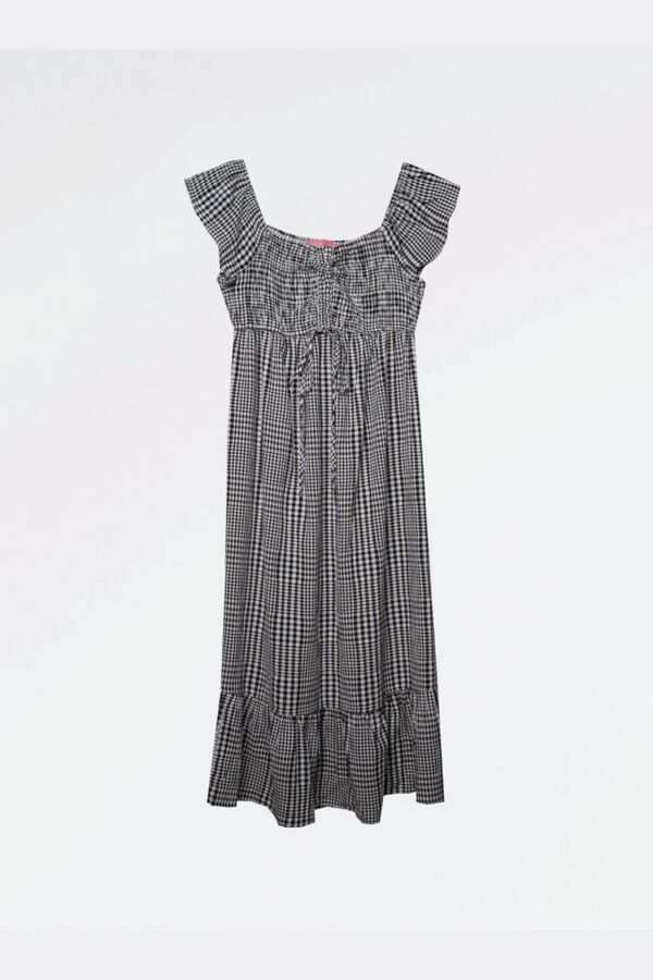 Ohma Gingham smocked dress white