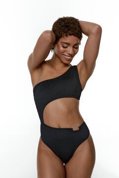 Womensecret Nellie Black jacquard asymmetric swimsuit noir