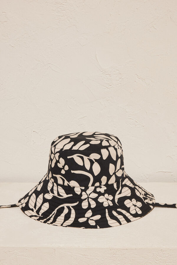 Womensecret Reversible B&W floral bucket hat black