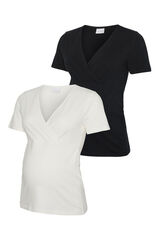 Mamalicious Maternity and breastfeeding V-neck T-shirt pack black