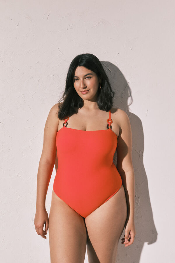 Women'secret Orange shaping straight neckline swimwear red
