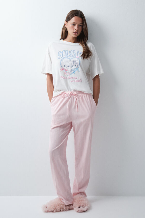 Women'secret White cotton graphic T-shirt beige