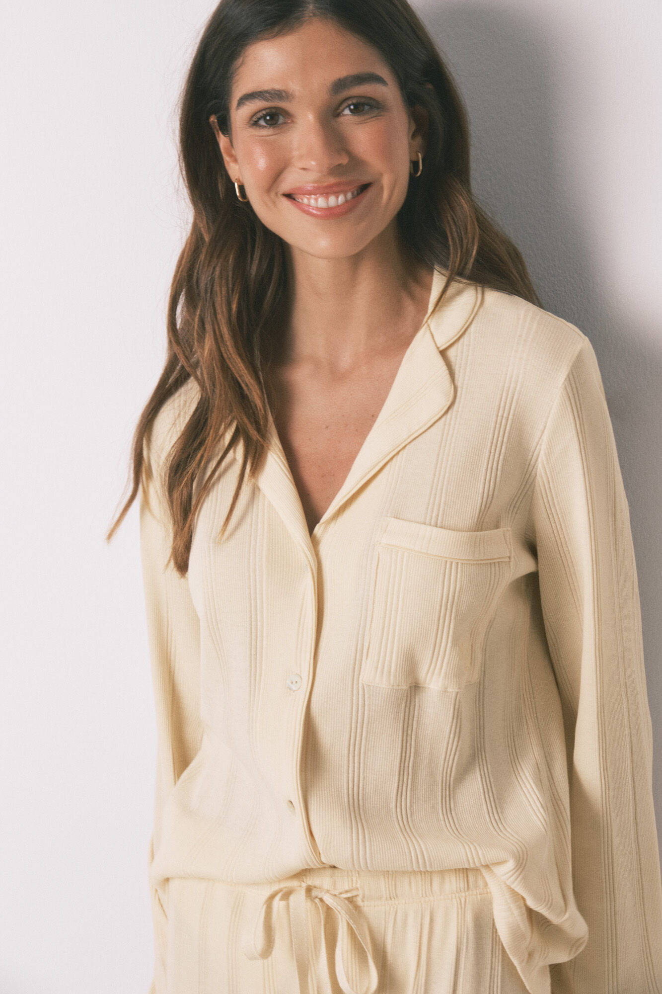 Women'secret Yellow ribbed cotton classic long pyjamas