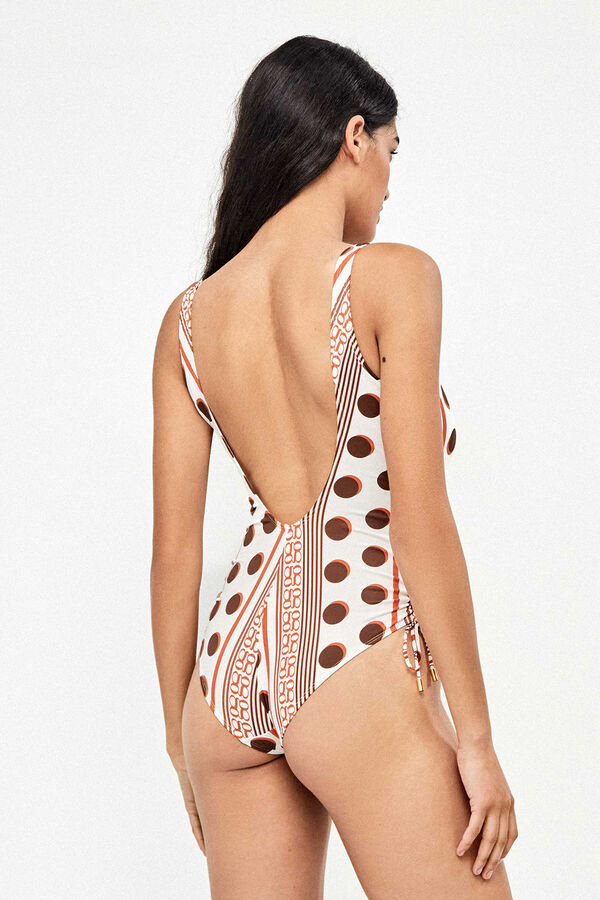 Gisela Square neckline geometric print swimwear white