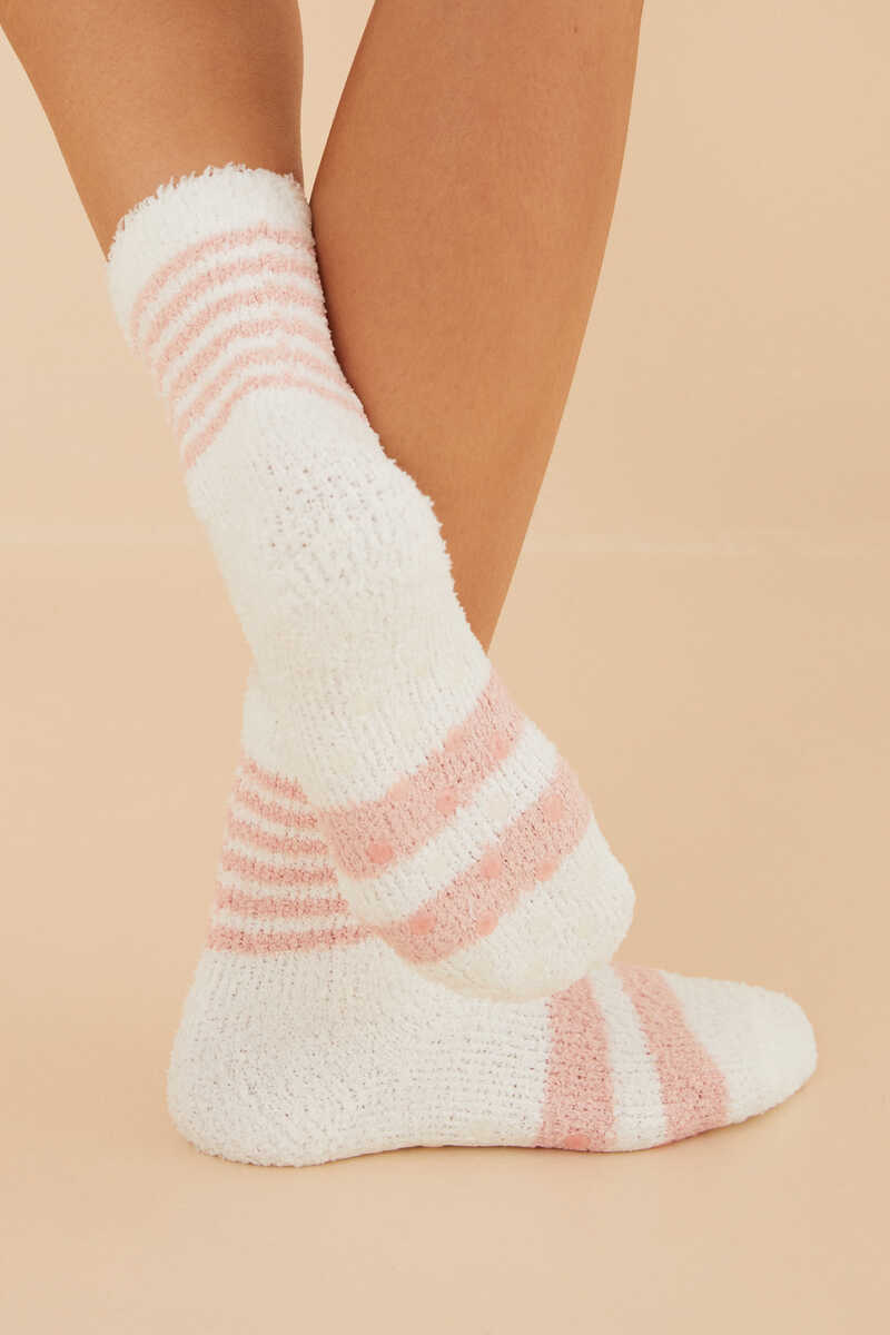 Womensecret Beige striped fluffy socks printed