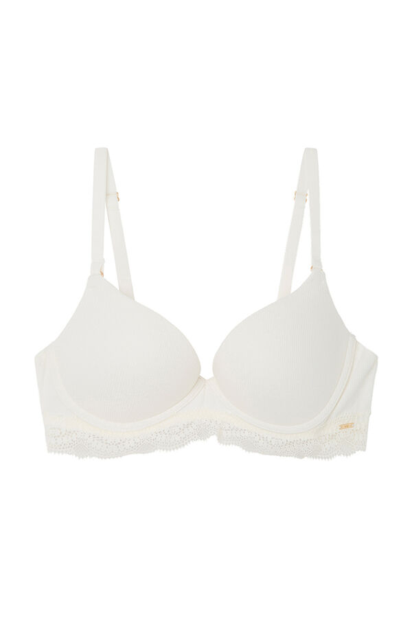 Panky Wear White Cotton Blend Solid Half Coverage Wired Push-up Lightly  Padded Bra For Women