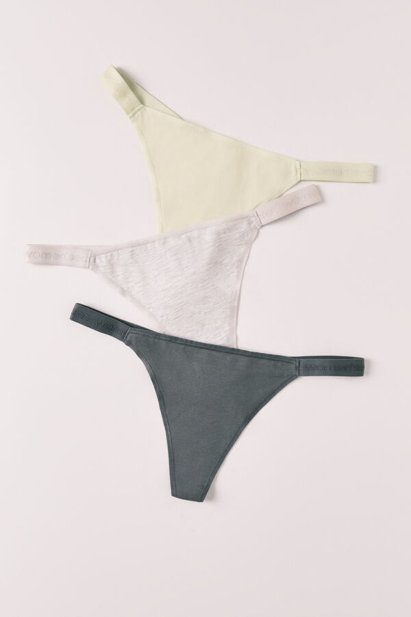 Women'secret Pack 3 tangas de al&ccedil;as em algod&atilde;o mix logo branco