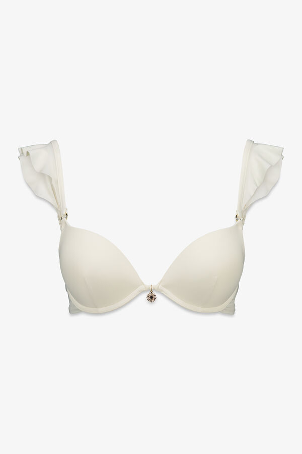 Women'secret Haut bikini push-up &agrave; volant blanc beige
