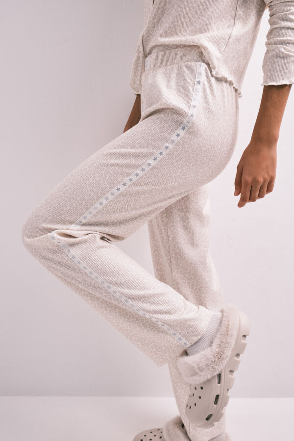 HI&BYE Animal print long pyjamas with buttons white
