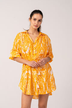 Womensecret Women's cotton beach dress with abstract print in orange rouge