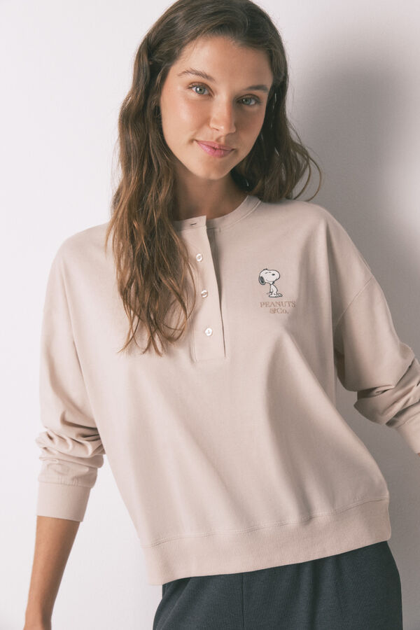 Women'secret 100% cotton beige Snoopy long pyjamas nude