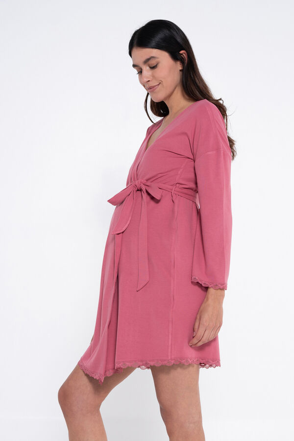 Ohma! Maternity robe with lace details pink