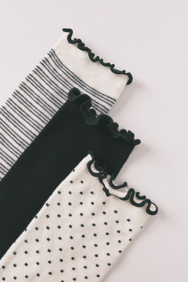 Women'secret Black and white long printed 3-pack socks printed