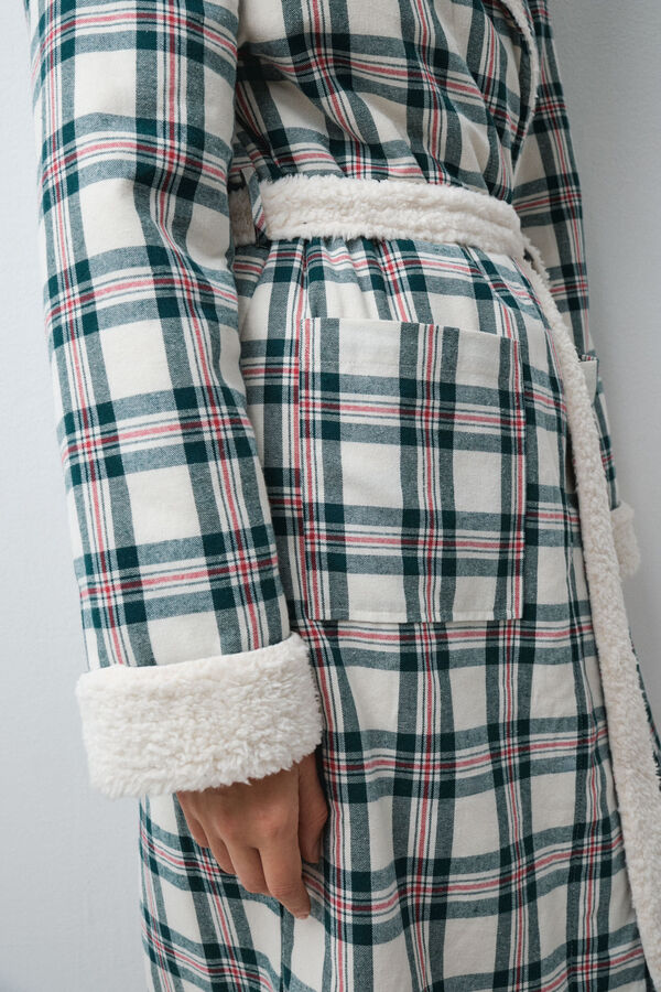 Women'secret Plaid faux fur long robe beige