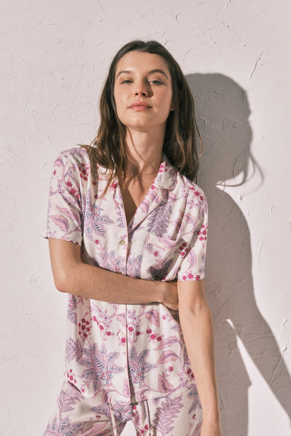 Women'secret Floral print classic long pyjamas white