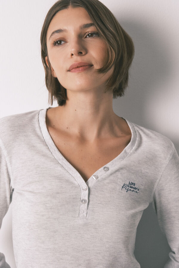 Women'secret Grey waffle long sleeve T-shirt grey