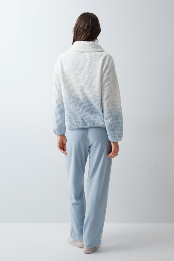 Women'secret Blue fleece long pyjamas print blue