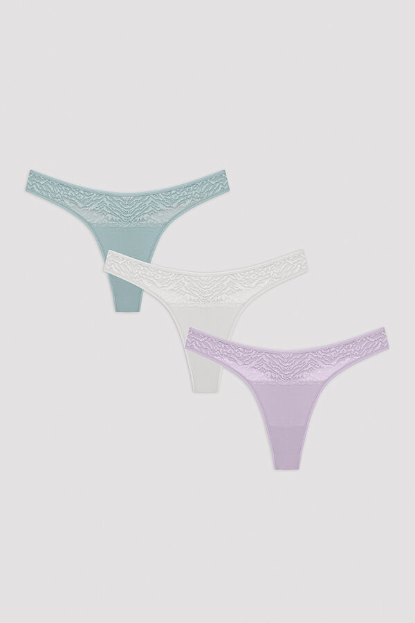 Penti Whisper Lace Detail 3 pack Tanga Panties printed
