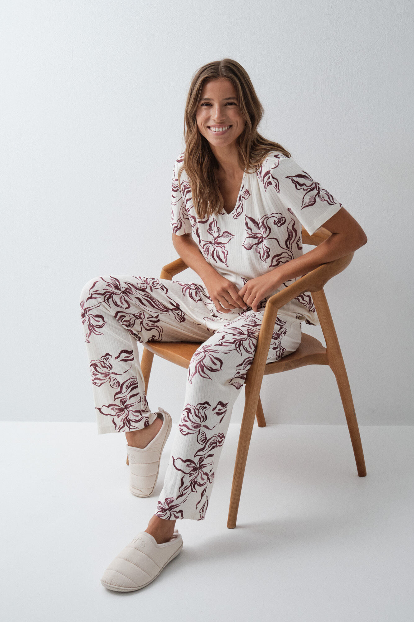Women'secret Pyjama long &agrave; manches courtes &agrave; fleurs