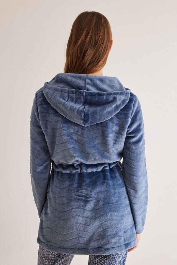 Womensecret Robe de chambre polaire fermeture zippée bleue bleu