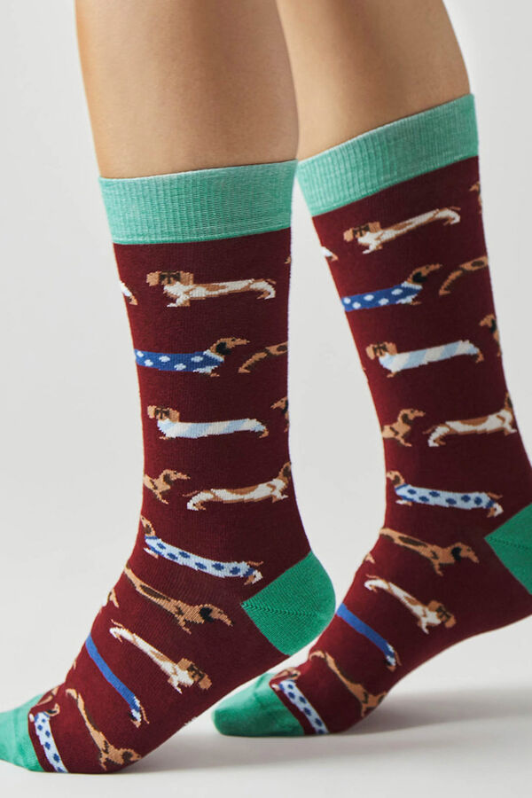 Womensecret Long maroon socks in organic cotton mit Print