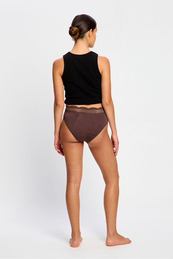 Modibodi Braga Menstrual Encaje Alta Bamb&uacute; Flujo S&uacute;per Mahogany marr&oacute;n