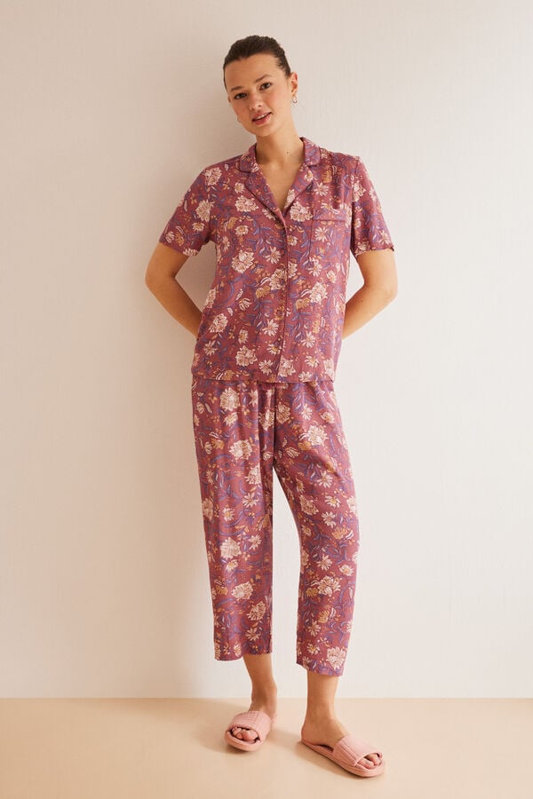 Womensecret Pyjama chemise boho grenat marron