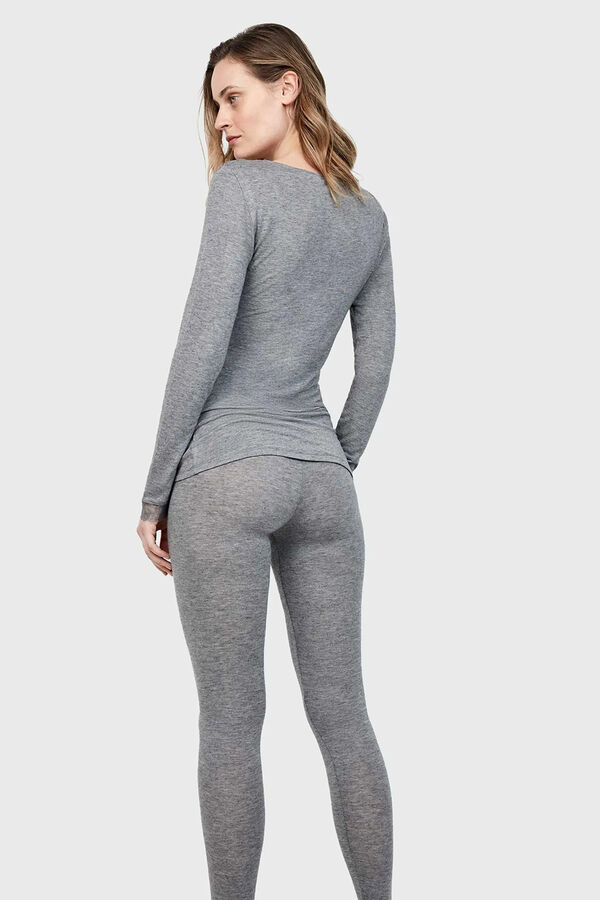 Gisela Thermal V neck T-shirt with lace grey