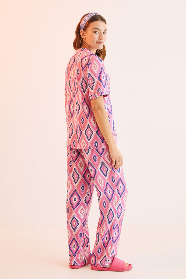 Womensecret Pijama camiseiro estampado étnico rosa