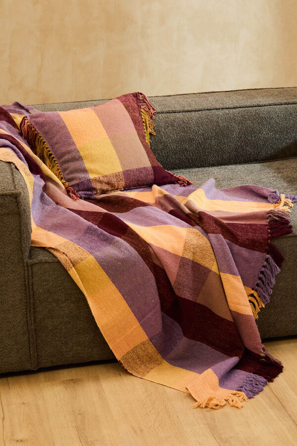 Calma House Croma cotton plaid with fringes pink