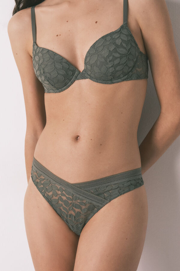 Women'secret Khaki lace V-waist thong beige