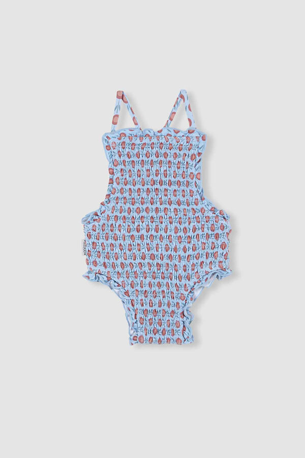 Womensecret Printed coral elasticated bikini bottoms blue