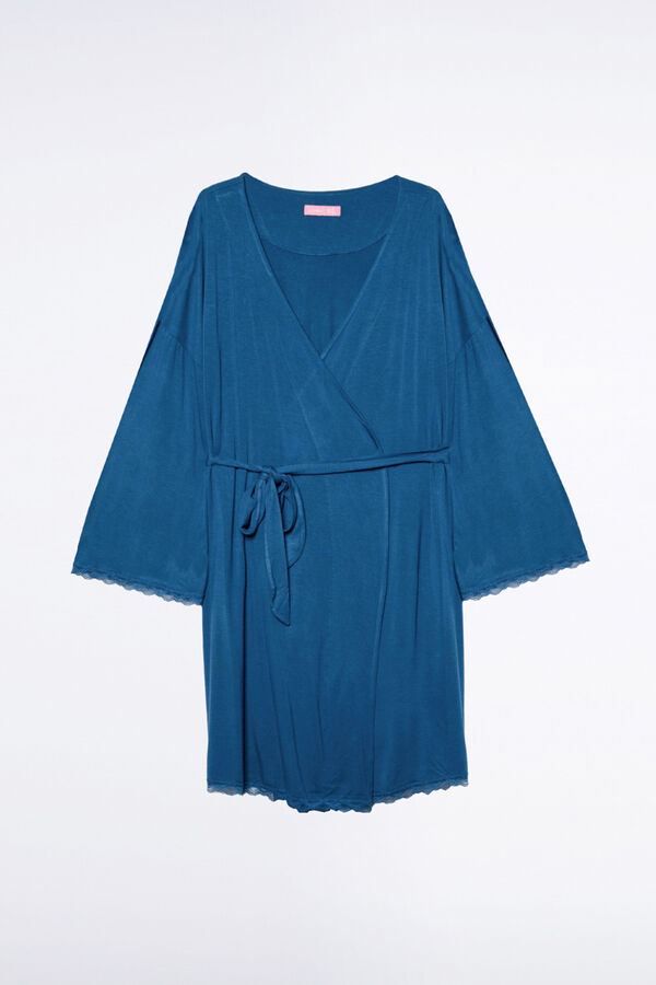 Ohma! Maternity Robe with Lace Lace blue