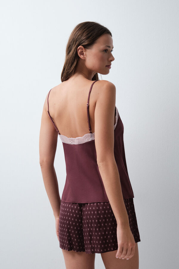 Women'secret Burgundy lace strap short pyjamas red