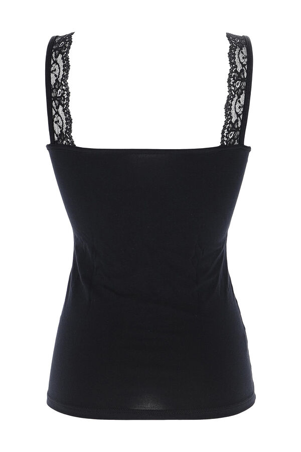 Cotonella T-shirt t&eacute;rmica para mulher com al&ccedil;as largas descoradas com renda.  preto