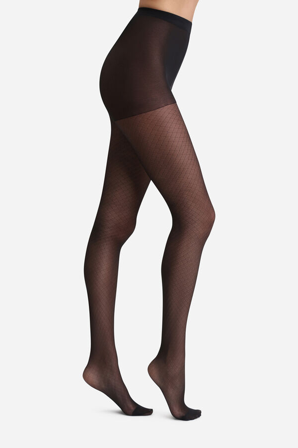 DIM Panty transparente con print de rombos 20 Deniers negro